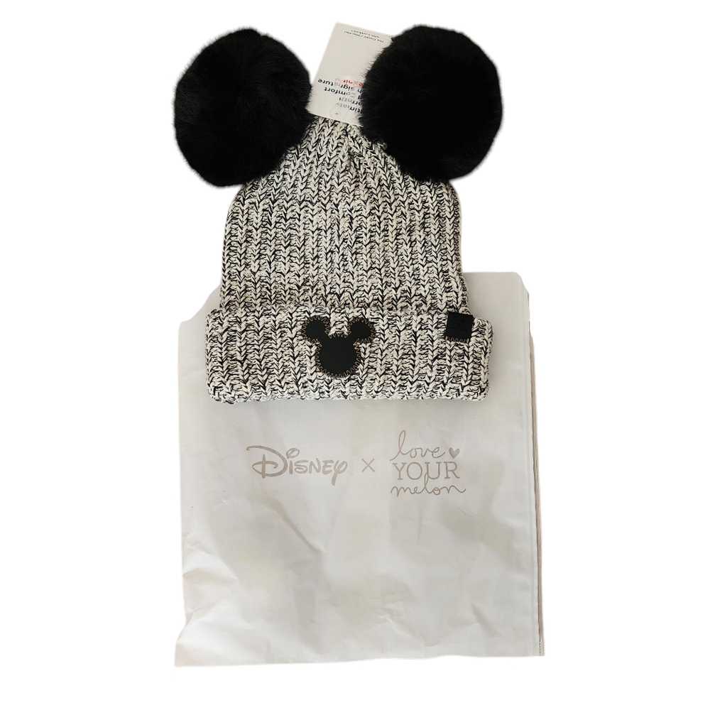 Disney x Love Your Melon Black Speckled Double Pom Beanie NWT